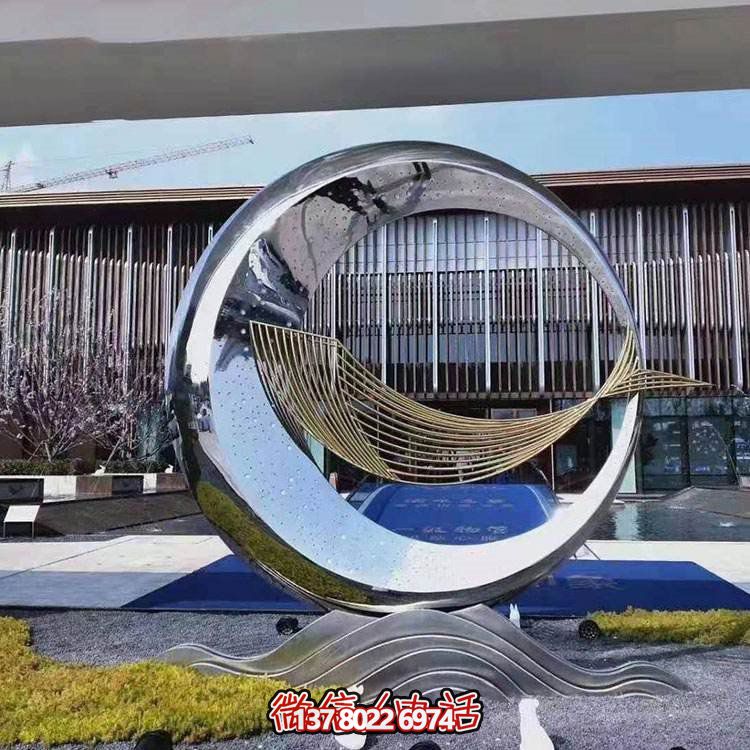 精美不銹鋼圓環雕塑，給酒店、售樓部帶來流水擺件