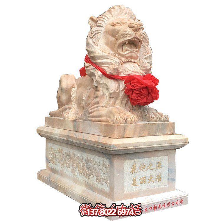 獅子大理石雕塑擺件，精美園林景觀裝飾