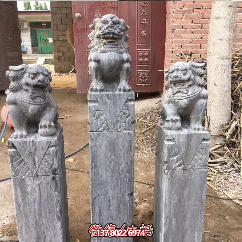 經典仿古石獅子拴馬柱擺件，點綴園林