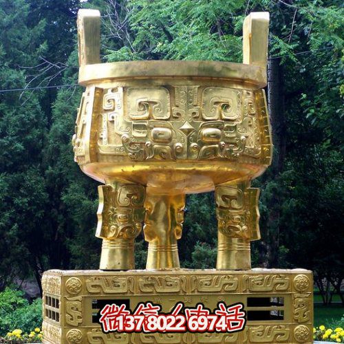 大型噴金漆鑄銅鼎，精美園林裝飾