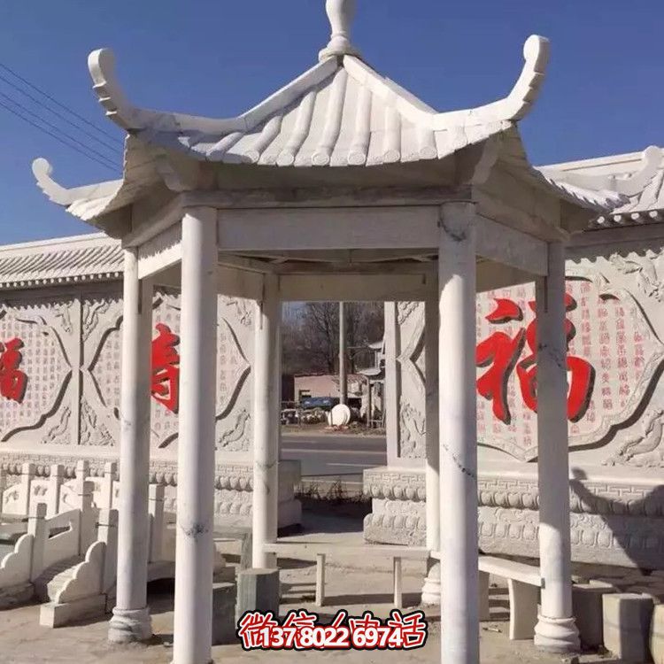 中式古建涼亭，大理石仿古裝飾庭院擺放