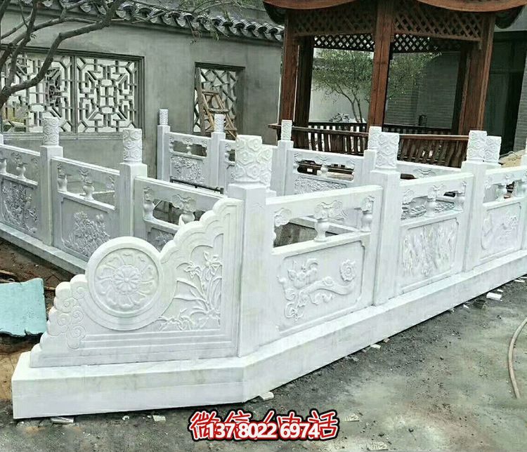 唯美古典庭院，池塘裝飾雕塑，漢白玉欄桿