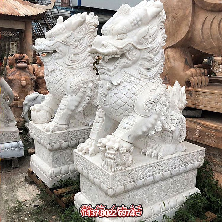 大型漢白玉石雕麒麟雕塑，為您的庭院門口增添獨特景觀