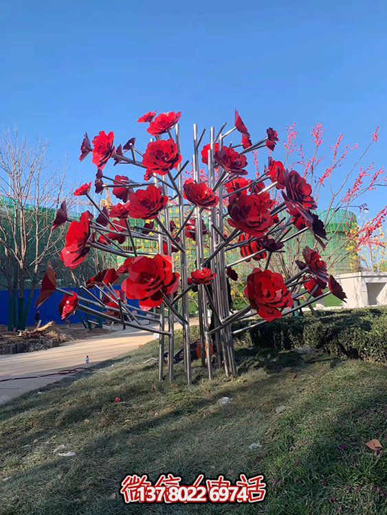 戶(hù)外廣場(chǎng)大型不銹鋼彩繪玫瑰花景觀擺件