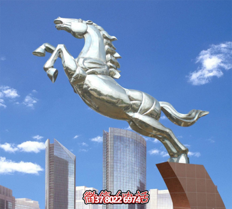 不銹鋼馬兒雕塑，鏡面騰空的馬兒雕塑，企業精神標識標志